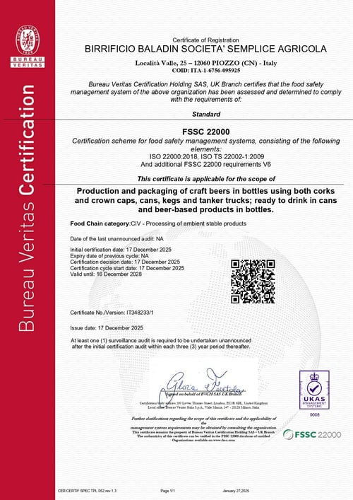 Certificate IT348233 - BIRRIFICIO BALADIN SOCIETA SEMPLICE AGR - FSSC_page-0001